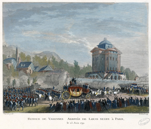 The return of the royal family to Paris on 25 June 1791, coloured copperplate after a drawing of Jean-Louis Prieur Duplessi-Bertaux - Arrivee de Louis Seize a Paris.png