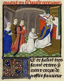 miniature painting of Jacques d'Armagnac praying at mass