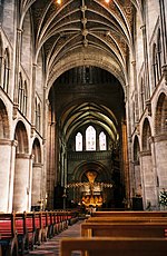 Hereford is one of the church's forty-three cathedrals, many with histories stretching back centuries Hereford Cathedral Interior May 2004.jpg