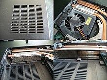 A clogged heat sink on a laptop after 2.5 years of use Laptop overheating due to dust-clogged internal heatsinks in 2.5 year old laptop.jpg