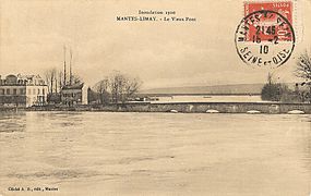 La crue au vieux pont de Limay