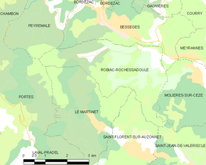 Poziția localității Robiac-Rochessadoule