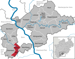 Läget för staden Meckenheim, Nordrhein-Westfalen i Rhein-Sieg-Kreis