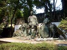 Modern group monument of Cortes, Dona Marina, and their mestizo son Martin Monumento al Mestizaje.jpg