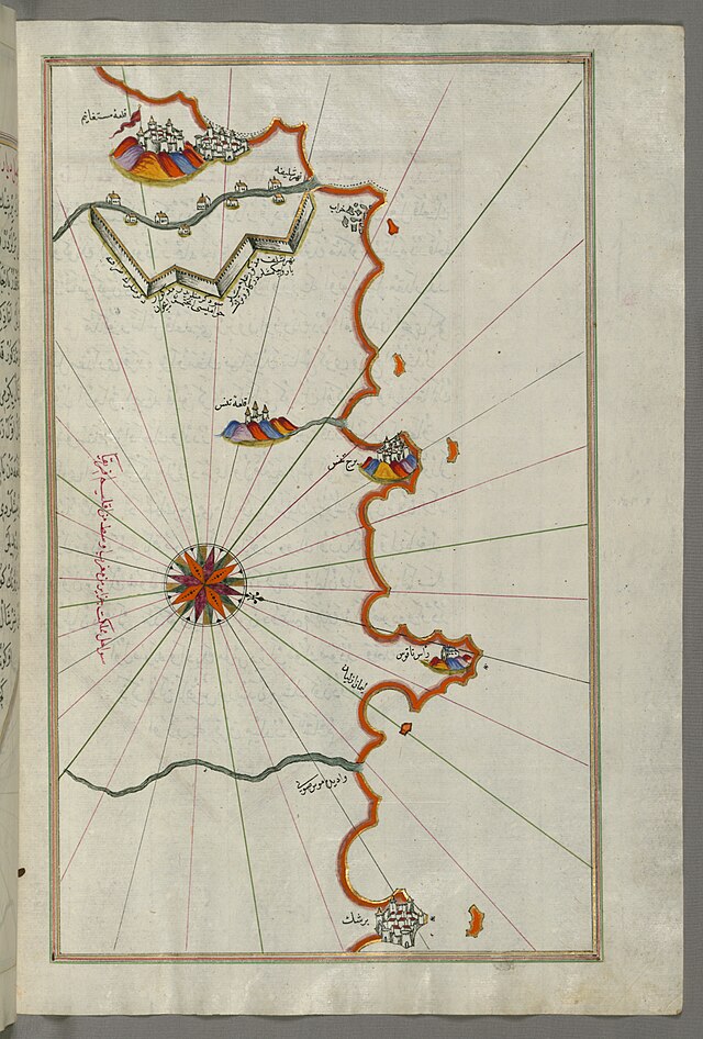 The coasts of Mostaganem in Piri Reis's book Kitab-ı Bahriye
