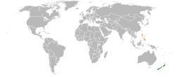Карта с указанием местоположения Новой Зеландии и Филиппин