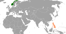 Карта с указанием местоположения Норвегии и Филиппин