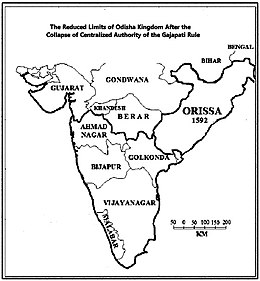 Снижение пределов традиционных границ королевства Одиша после падения централизованной власти Гаджапати и до того, как его захватили Моголы в 1592 году.