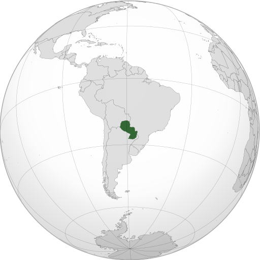 Location of Paraguay (dark green) in South America (grey)