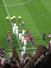 Barcelona players performing the pasillo at the Santiago Bernabeu in 2008. Pasillo Real Madrid - F.C. Barcelona.jpg