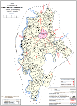 Map of Shahabad CD block in Hardoi (UP)