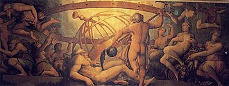 The Castration of Uranus: fresco by Vasari & Cristofano Gherardi (c. 1560, Sala di Cosimo I, Palazzo Vecchio, Florence) The Mutilation of Uranus by Saturn.jpg
