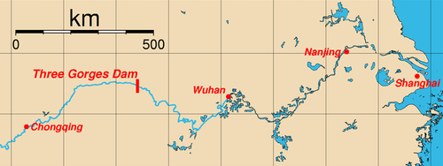 Relative position of the Three Gorges Dam .