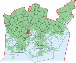 Kaupungin kartta, jossa Toukola korostettuna. Helsingin kaupunginosat