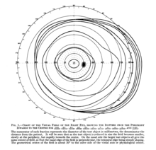 Classical image of the shape and size of the visual field Traquair 1938 Fig 1 modified.png