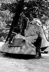 Kubus, an armoured car made by the Home Army during the Uprising. A single unit was built by the "Krybar" Regiment on the chassis of a Chevrolet 157 van. Warsaw Uprising - Kubus.jpg
