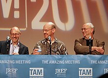 Joe Nickell (right) during TAM9 in 2011, with Richard Wiseman and Phil Plait Wiseman Plait Nickell.jpg