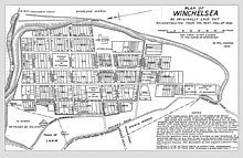 Plan de Winchelsea en 1292, premier exemple de Nomenclature urbaine alphanumérique