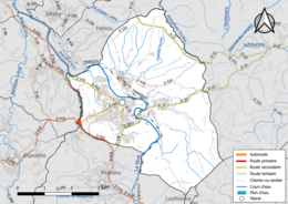 Carte en couleur présentant les réseau hydrographique de la commune