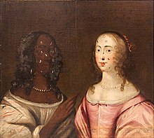 painting described in caption; the back woman is on the left