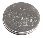 Type CR2032 watch battery (lithium anode, 3 V, 20.0 mm  3.2 mm)