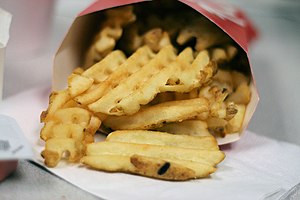 Waffle fries from Chick-Fil-A, an American fas...