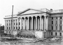 Image of the construction, showing construction of the front steps Construction of the United States Treasury Building, Washington, D.C., showing construction of the front steps.tif