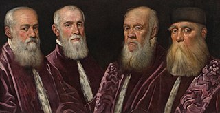 Gruppo di senatori veneziani, di Domenico Tintoretto, XVI secolo.