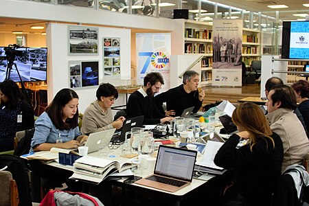 Participants in the editathon in United Nations' ECLAC.