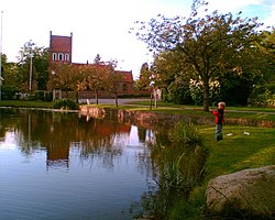 Church and the village pond at Esbønderup