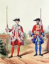 Soldat och officer från det franska schweizergardet år 1757.