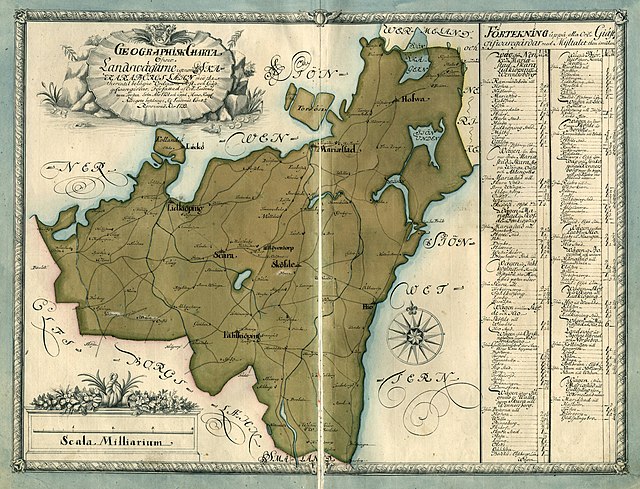 Map of the country roads through Skaraborg county in 1731.