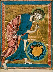 Christian painting of God creating the cosmos (Bible Moralisee, French, 13th century) God the Geometer.jpg