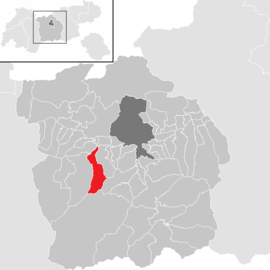 Poloha obce Grinzens v okrese Innsbruck-vidiek (klikacia mapa)