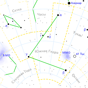 Местоположение α Hydri в созвездии