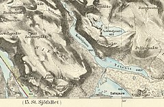 Generalstabskartan från 1889 över de sjöar som idag berörs av "Saitisjauremagasinet".