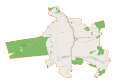Mapa konturowa gminy Kamień, blisko centrum na prawo znajduje się punkt z opisem „Kamień”