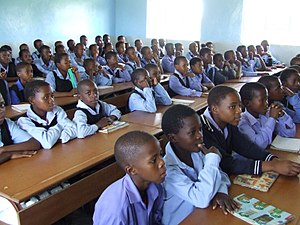 Uniformed children in class in Ha Nqabeni prim...
