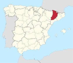 Mapo de Hispanio kun Provinco de Ilerdo elstarigita