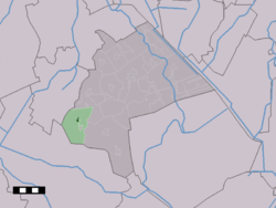 The town centre (dark green) and the statistical district (light green) of Ekehaar in the municipality of Aa en Hunze.