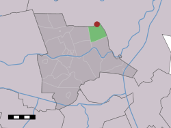 The village (dark red) and the statistical district (light green) of Stegerveld in the municipality of Ommen.