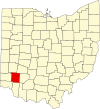 Mapa de Ohio con la ubicación del condado de Warren