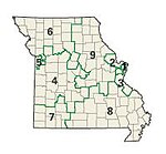 Kaart van de congresdistricten van Missouri sinds 2003