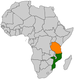 Карта с указанием местоположения Мозамбика и Танзании