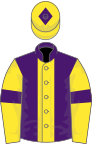 PURPLE, yellow panel, yellow sleeves, purple armlet, yellow cap, purple diamond