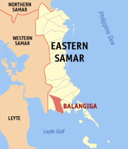 Mapa ng Silangang Samar na nagpapakita sa lokasyon ng Balangiga.