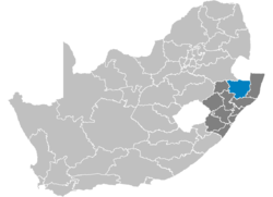 Karte de Sud Afrika montra Zulu-lande in Kwazulu-Natal