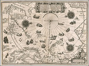 1598 map of Arctic exploration by Willem Barentsz in his third voyage 1598 map of the Polar Regions by Willem Barentsz.jpg