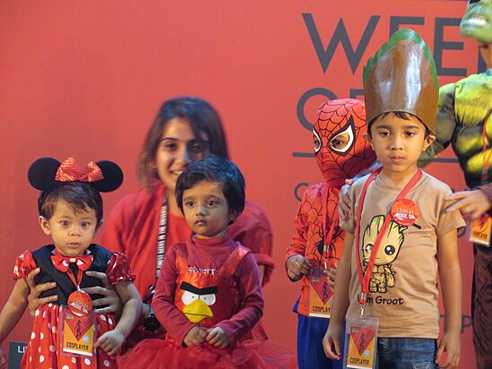 Participants dressed up as (from left to right) Minnie Mouse, an Angry Bird, Spider-Man and Groot. Image: Agastya.