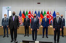 Blinken in group meeting with German FM Maas, Turkish FM Cavusoglu, British FM Raab, Italian FM Di Maio, NATO Secretary General Stoltenberg and U.S. Secretary of Defense Austin, April 2021 210414-D-XI929-1005 (51115721097).jpg